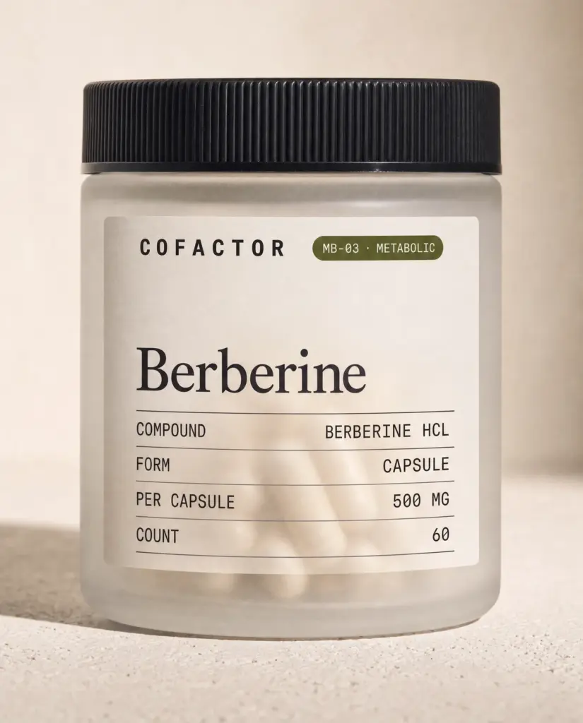 Close-up of the Berberine front panel, showing the printed specification table.
